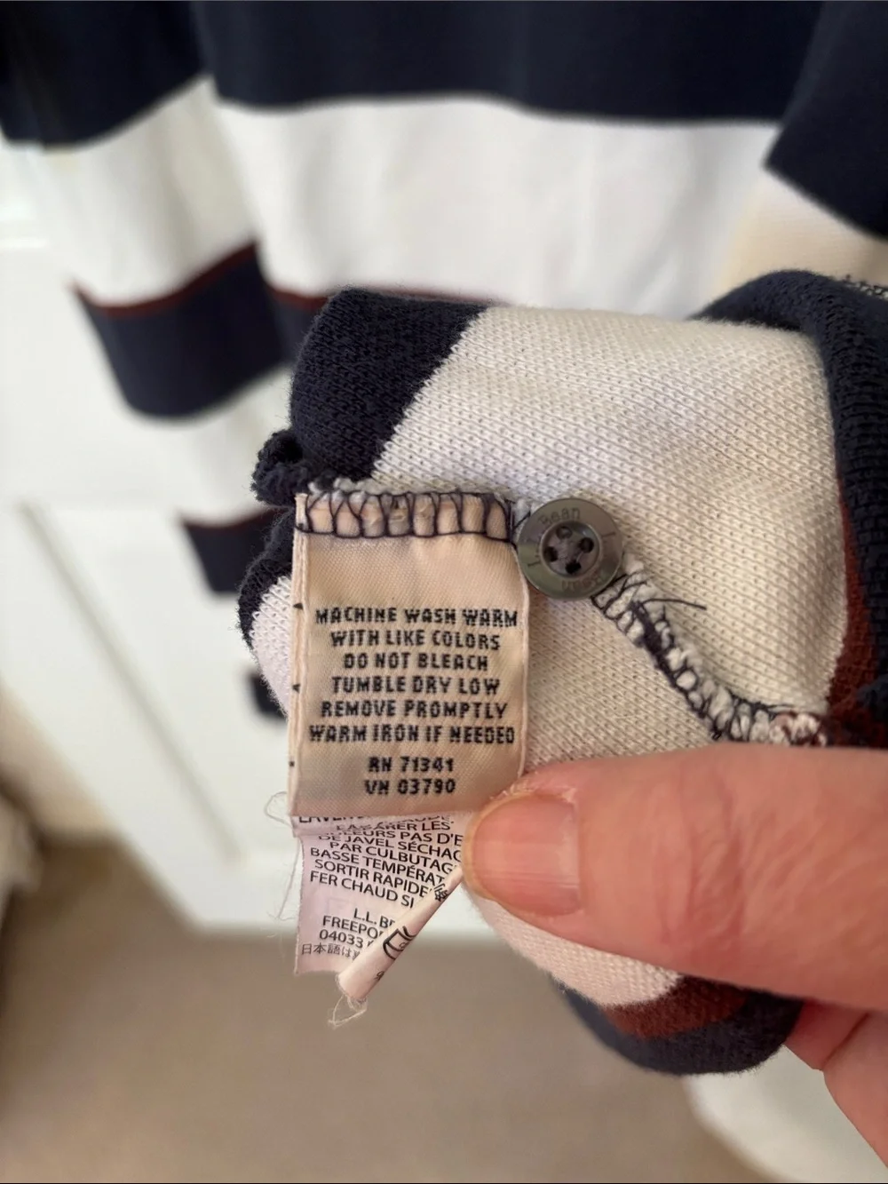 L.L. Bean Men’s Navy, White & Brown Striped Polo XL